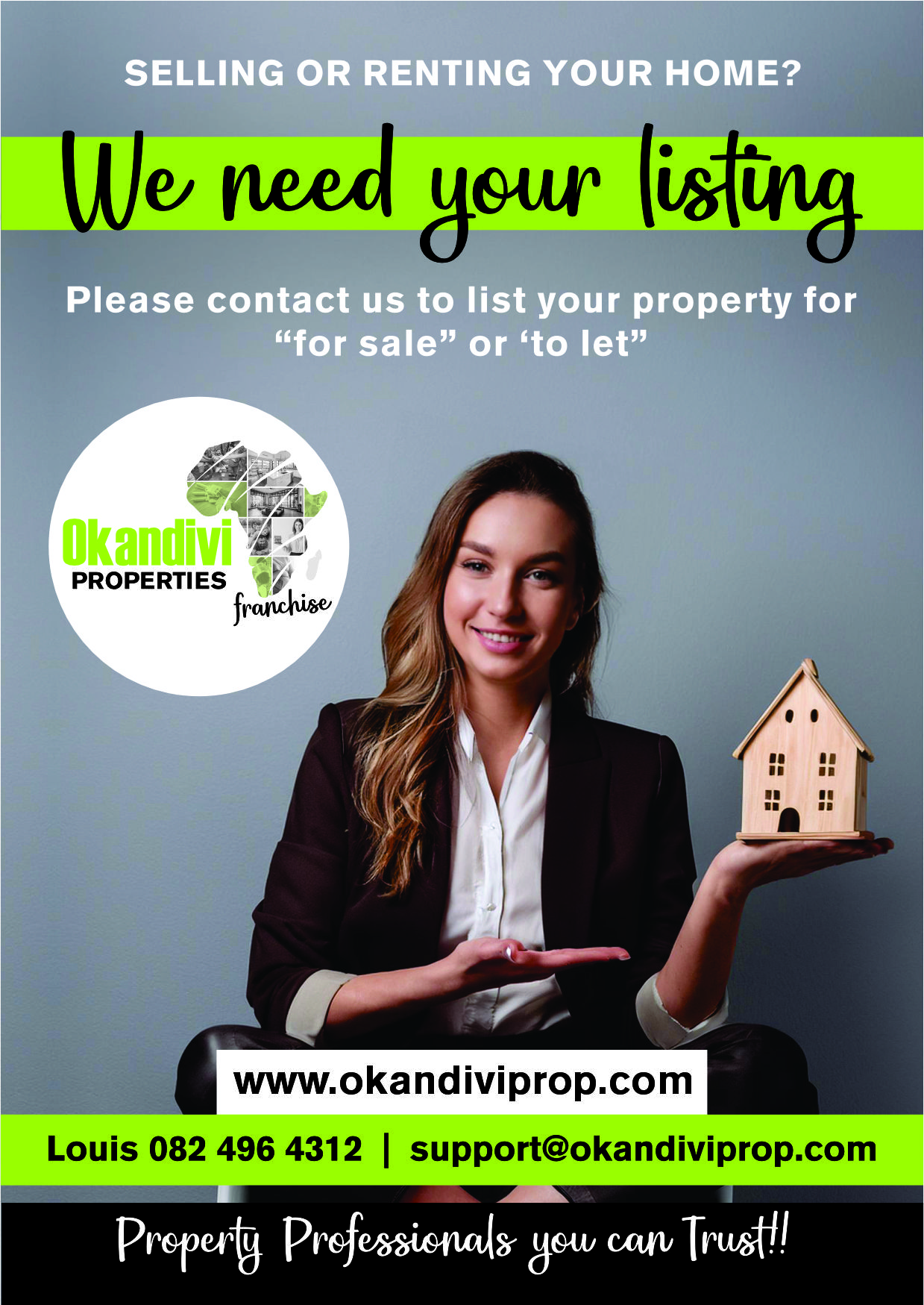 At Okandivi Properties Franchise we offer our seller’s properties the best exposure currently available on the market ! All our properties for sale feed through to 17 well known Property Portals on the internet, and our properties feed through to various social platforms country wide. Our Sellers also enjoy free exposure on Facebook, Twitter, Instagram & Tiktok on a regular basis through our tailored social media solutions system.